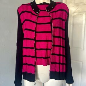 St. John Set 2 piece Pink and Black Striped Women's Sweater and tank